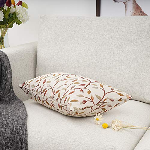 YOUR SMILE Farmhouse Oblong Rectangle Floral Chenille Embroidery Decorative Throw Pillow Case Cushion Cover Lumbar Pillowcase for Sofa 12 x 20 Inch, Brown Leaves (Pack of 2) - size: 20" x 12" (Pack of 2)