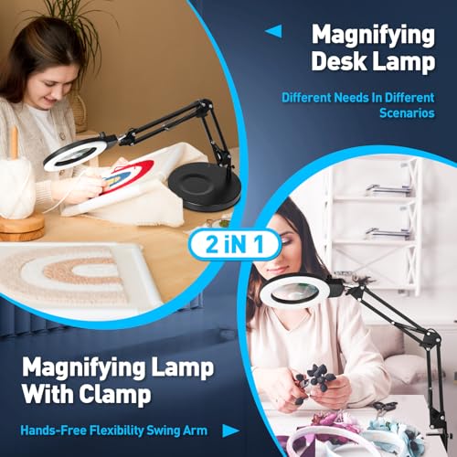 KIRKAS 12X 30X Magnifying Glass with Light and Stand, Overhead Knob 2 in 1 - size: 12X 30X 9.06 INCH Base & Clamp