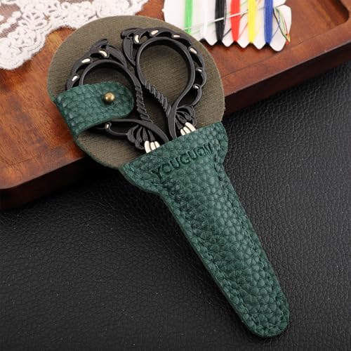YOUGUOM Crochet Scissors with Sheath, Small Sewing Shears - color: Golden Black