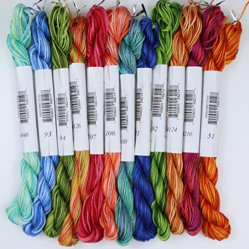 KCS Big skeins of 25 Meters Size 25 Color Variegated Cross Stitch Stranded Threads,12 skeins,11 - color: 12skeins11, size: 12 skeins