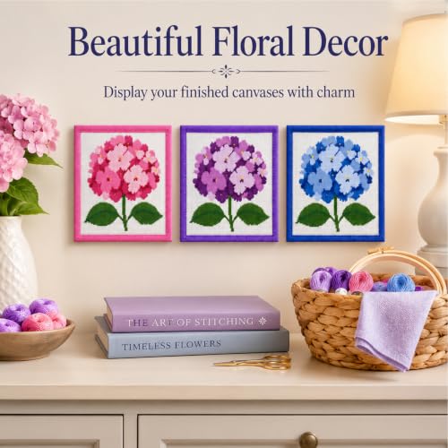 Zplontya 18 Mesh Needlepoint Canvas Kit Include Flower Printed Patterns - color: Hydrangea