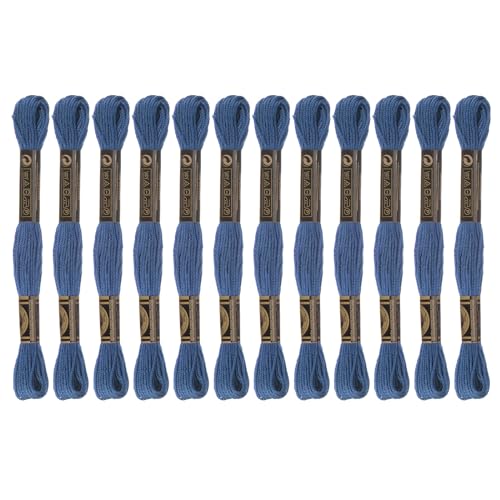 HARFINGTON 12 Skeins Embroidery Floss 8m Each Egyptian Long Fiber Cotton Cross Stitch Thread 26S/2x6 for Embroidery Projects Bracelet, Dark Blue - color: Dark Blue