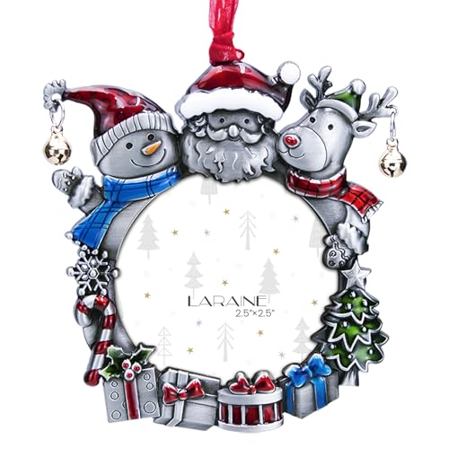 Laraine Christmas Tree Ornaments – Decorative Hanging 2026 Holiday Keepsake Gift Round Pendant with 2.5” Photo Frame Insert for Picture of Pet (Snowman Black)