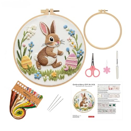 PALUPJEF Rabbit Embroidery Kits for Beginners, Cross Stitch Kits for Adults Easy Needlepoint Kits for Adults with Funny Animal Pattern,DIY Needlepoint Embroidery Starter Kit with Instructions