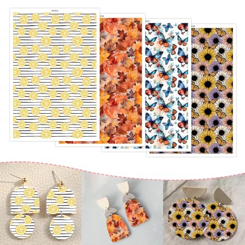 Polymer Clay Transfer Paper, 20 Pcs 4 Designs Lemon Leaf Floral Butterfly Water Soluble Transfer Sheet for Polymer Clay Earrings Jewelry Making Disposable Stickers DIY Crafts 5.82X3.93 inch - color: 4 Pattern Sets