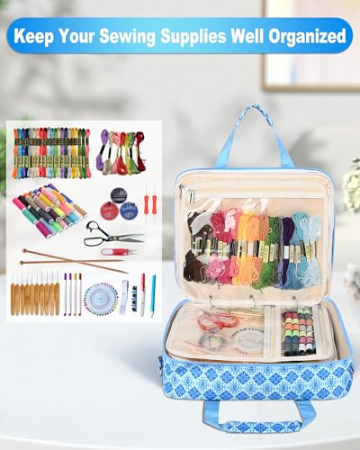 Sewing Supplies Organizer Bag with Removable Binder, Blue Floral - color: Blue