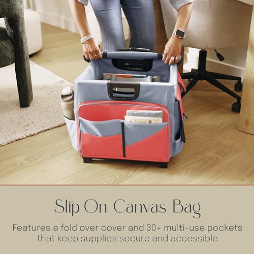 Folding Mobile Utility Cart, Canvas Organizer Bag, Red/Grey - color: Red/Grey