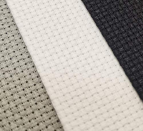 12" x 18" by 3 Pack 14CT Counted Cotton Aida Cloth Cross Stitch Fabric (White+Medium Grey+Black) - color: White+medium Grey+black