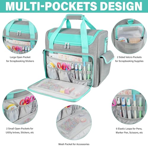 Craft Bag for Scrapbook Supplies, Large Scrapbook Tote with 15.6'' Laptop Sleeve, Art Supply Storage Bag with Multiple Pockets for Scrapbooking Tools, Gray - color: Grey, size: Without Trolley
