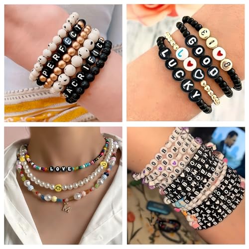 Looconi 1400pcs Black Letter Beads Star and Heart Beads 7x4mm Alphabet for Jewelry Making - color: Blacklheartstar, size: 7x4mm