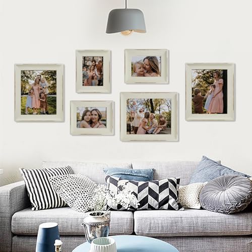 5x7 Picture Frame Rustic, Distressed Wood Photo Frame, Wall and Tabletop - size: Off-white 5x7