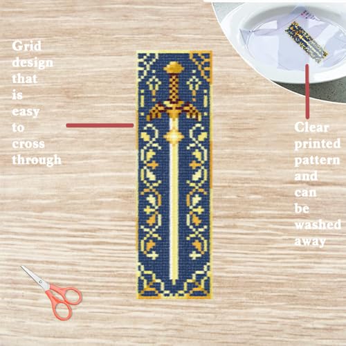 FREEBLOSS 6 PCS Cross Stitch Bookmark Kits for Beginner 8" x 2.4" - style: Sword