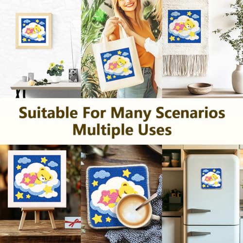 Doodlream Bear Cloud Needle Kit for Beginner, 9.4"x 9.4" Cartoon Animal Punch Stitching Craft Set, Color DIY Embroidery Starter with Printed Frame, Instruction, Threader, Yarn, Pinch Needle - color: Bear