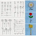 49Pcs Birth Month Flowers Water Soluble Hand Sewing Stabilizers, 8.3"x11.7" Floral Name Embroidery Pattern Stabilizer, 4 Sheets English Sentences Stick and Stitch Embroidery Paper Sticker