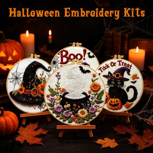 4 Sets Halloween Embroidery Kits for Beginners, Halloween Cross Stitch Kits - color: 4 Set Halloween