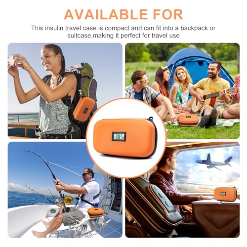 Insulin Cooler Travel Case TSA Approved 2*180g Ice Pack,Temp Display - color: Orange