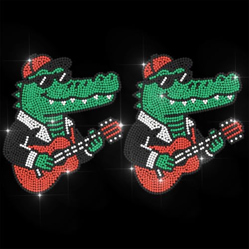 ANATTASOUL Guitar & Crocodile 11.6"x8.2" Animal Rhinestone Iron on Patches - style: Guitar and Crocodile