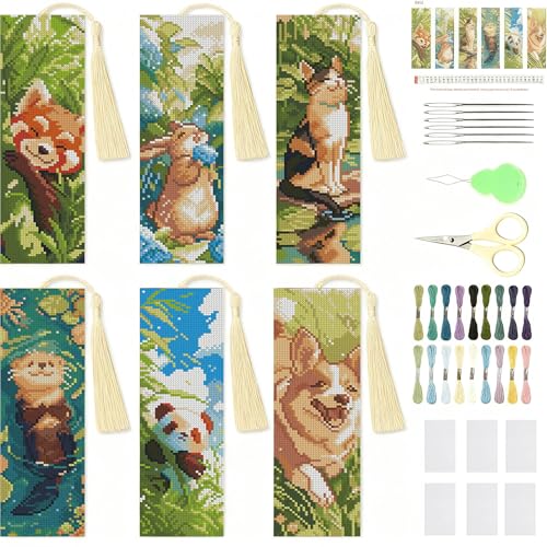 NEGEKFKX 6 Pcs Animal Cross Stitch Bookmark Kit for Adult Beginners - color: Cross stitch bookmark-10