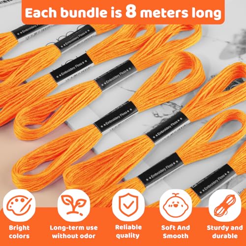 14 Skeins Embroidery Floss, Orange Cotton Embroidery Thread - color: Orange