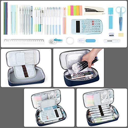 Homecube Capacious Pencil Case Pen Box Makeup Bag Pouch Pencils Holder Large Storage Stationery Box with Zipper School Supplies for College and Office - Navy Blue - color: Navy Blue