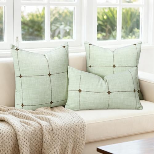 Light Green Linen Plaid Throw Pillow Covers 12x20 Set of 1 - color: Plaid Light Green, size: 20" x 12" (Pack of 1)