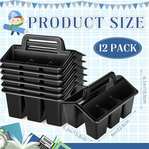 WILLBOND 12 Pcs Classroom Storage Caddies Stackable Utility Caddies with 4 Compartment Plastic Caddy with Handle Portable Storage Bins Organizers for Kids Schools Art Craft Supplies - color: Black