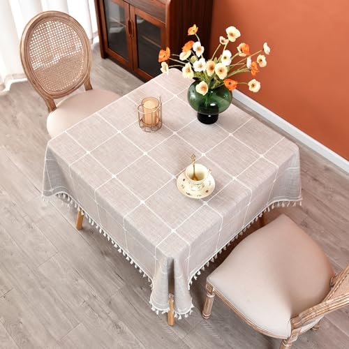 Plaid Farmhouse Tablecloth Checkered Cotton Linen Heavy Weight Table Covers Square 70x70 Inch - color: Coffee, size: 70" x 70" (Square)