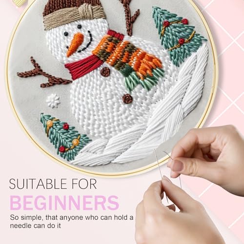 Huacan Embroidery Kit for Beginners Adults, Easy Needlepoint Kits for Adults with Stamped Embroidery Patterns. (Snowman) - style: Snowman