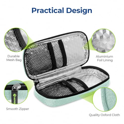 AUVON Lightweight Insulin Cooler Travel Case, 3-Layer Thickened Insulation - color: Light Green
