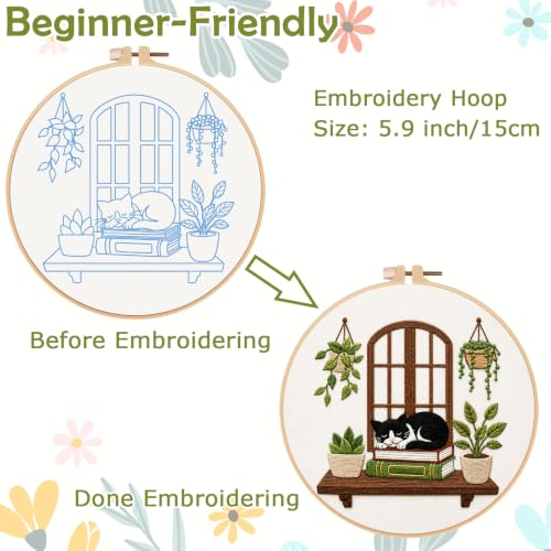 Nuberlic Embroidery Kit for Beginners Stamped Black Cat - color: Black Cat