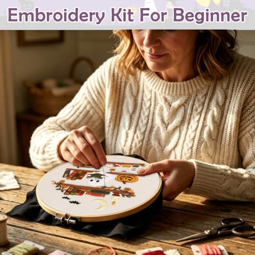 Nuberlic Halloween Ghost Reading Embroidery Kit for Beginners - color: HALLOWEEN