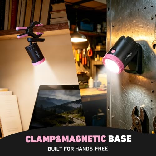 2-Pack 800LM Pink Rechargeable LED Work Light, Magnetic & Clamp