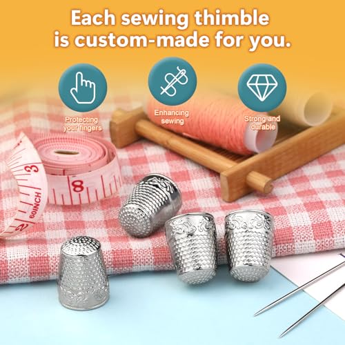 ZMAAGG Thimbles for Hand Sewing, Sewing Thimble, 4 PCS Metal Thimble