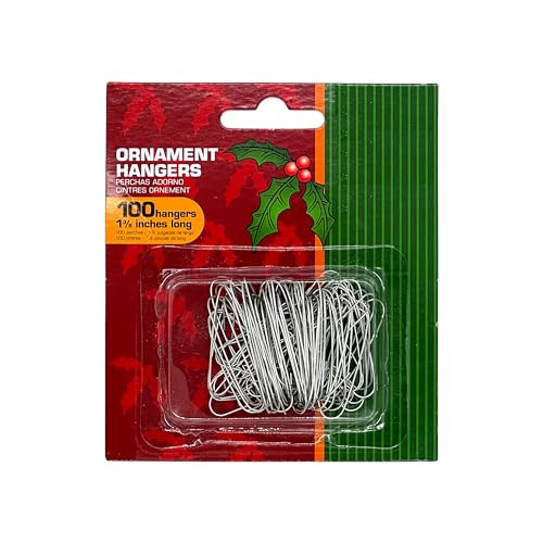 Rocky Mountain Goods Silver Christmas Ornament Hooks - 100 Pack - Small 1 3/8" Hooks - Flexible Ornament Hangers - Heavy Duty