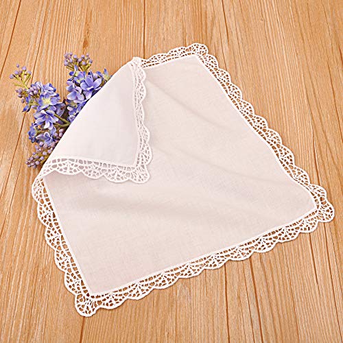 Milesky White Wedding Handkerchief Pure Cotton, Soft Ladies Hanky with Crochet Lace - color: Ch05