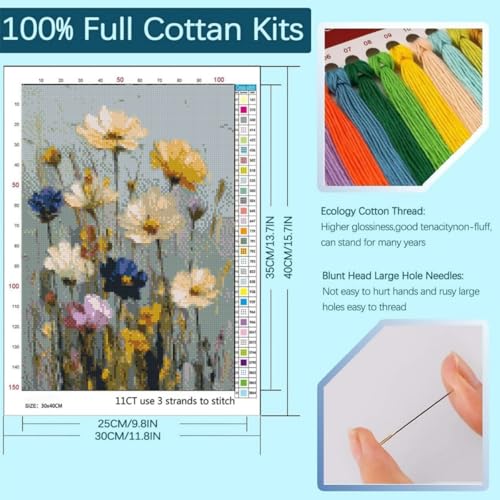niurenmaoyi Stamped Cross Stitch Kits for Beginners,Counted Embroidery Craft Kits for Adults,Needlepoint Kits for Adults,Wild Flowers Wall Art 11.8X15.8In - color: Cross Stitch Kits0227-02
