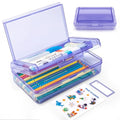 Double Layer Plastic Clear Hard Pencil Cases Box with Personalized sticker - color: Light Purple-Stickers