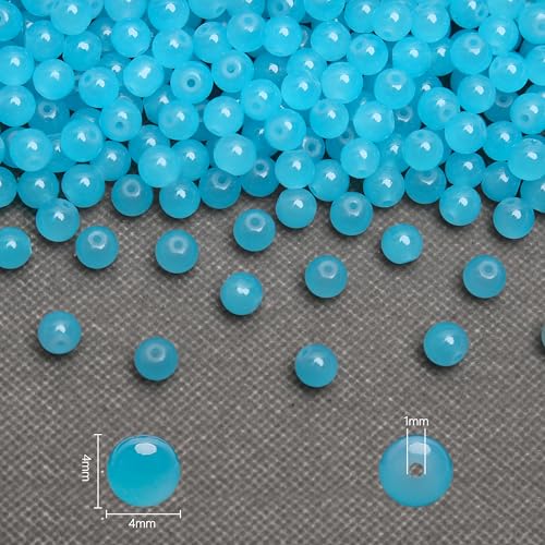 400PCs 4mm Aquamarine Jade Glass Beads Bulk, Round Smooth Hole Glass Crystal Beads for Jewelry Making, DIY Bracelets, Necklaces, Bag Charms, Keychains and Craft Projects - color: Jade Aquamarine, size: 4MM