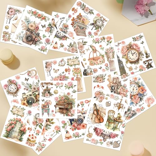 16 Pcs Vintage Floral Rub-On Transfers for Furniture & Crafts - style: Vintage Pink