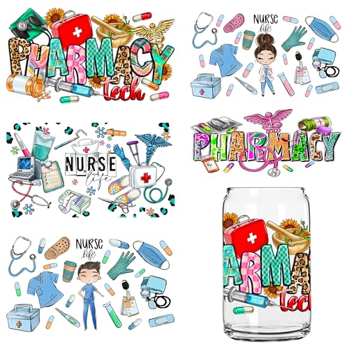 Nurse UV Transfer Sticker 5 Sheet Waterproof 3D Cup Wraps Stickers for 16OZ Glass Mug Rub On Transfer Furniture Craft DIY Crafts - style: Nurse-5PCS