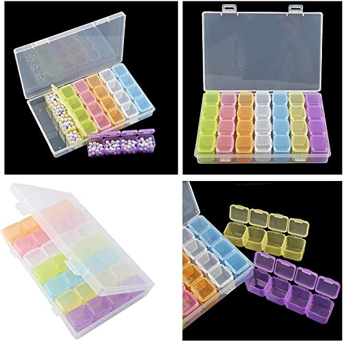 Yansanido 6 Pcs 28 Grids Colorful 5D Diamond Painting Embroidery Box, Accessories Storage Containers Adjustable Bead Case with 196 Pcs Label Stickers (28 Grids-6pack Colorful) - color: 28 Grids-6pack Colorful