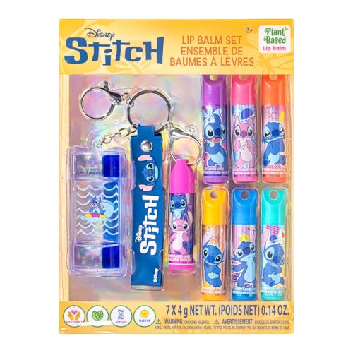 Stitch Keychain Lip Balm Set, 7-Piece Plant-Based, Ages 3+ - color: Stitch