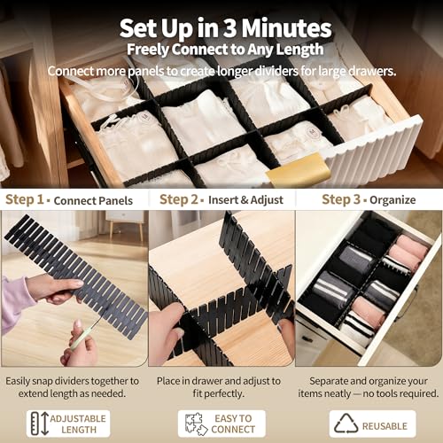 Adjustable Drawer Dividers, Cut-to-Fit DIY Organizers, Black 32 Pack - color: Black 32pcs