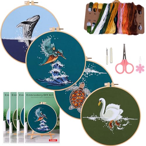 COCOMOX Embroidery Kit for Beginners, Hand Embroidery Stiches Practice Kit - color: Animals pattern