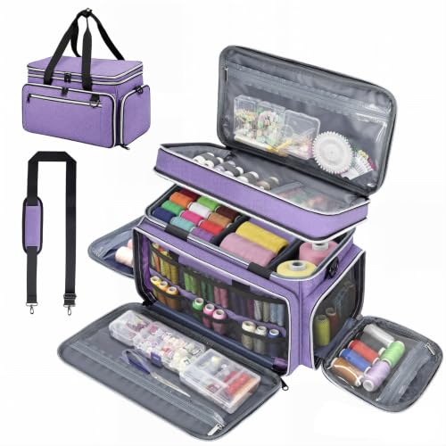 Anitor Sewing Supplies Organizer, Double Layer Sewing Storage Organizer - color: Purple, size: Large