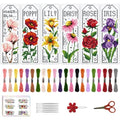 ACRNIGHEET 6PCS Cross Stitch Bookmark Kits for Beginner Flower Crossstitch Kits Adult Rose Daisy Lily Stamped Embroidery Bookmarks with Accessories for Adults Craft Gift 11CT - style: Floral patterns 2