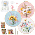 Ohcol 3 Sets Embroidery Kit,Cross Stitch Kits Needlepoint Kits for Adults Beginner,Needle Point Kits with Washable Pre-Printed Floral Pattern,Hoops,Women DIY Hand Crafts - color: Flowers (3 Patterns,1 Hoop+ Extas)
