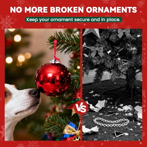 100 PCS Christmas Ornament Hangers Hooks, Adjustable Ornament Ribbon Hanger for Hanging Small & Large Heavy Ornaments, Xmas Ornament Hanging String for Christmas Tree Decorations Bauble (Red) - color: Red