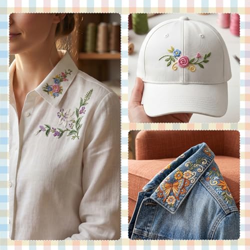 STSTR 4 PCS Flower Water Soluble Embroidery Patterns, Stick and Stitch Embroidery Transfer Patterns, Floral Embroidery Paper for Women Clothes Bags Hats (White, Black)