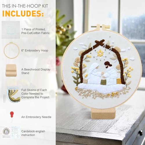 Christian Nativity Embroidery Kit for Beginners Adults Easy Embroidery Starter Kit Nativity Patterns Cross Stitch Kits Full Embroiderys Hoop Kits Needlepoint Kits with Instruction Needles and Thread - color: Christian Nativity